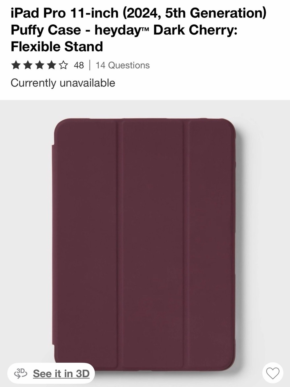 heyday Puffy Tablet Case in Dark Cherry